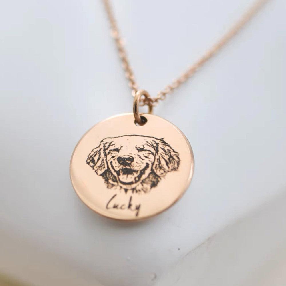 Engraved Pet Portrait Necklace  Custom Pet Photo Coin Necklace