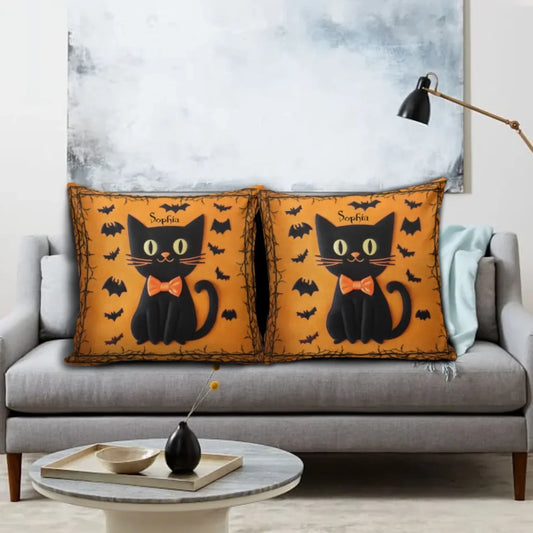 Cute Black Cat Personalized Throw Pillow Unique Gift for Cat Lover