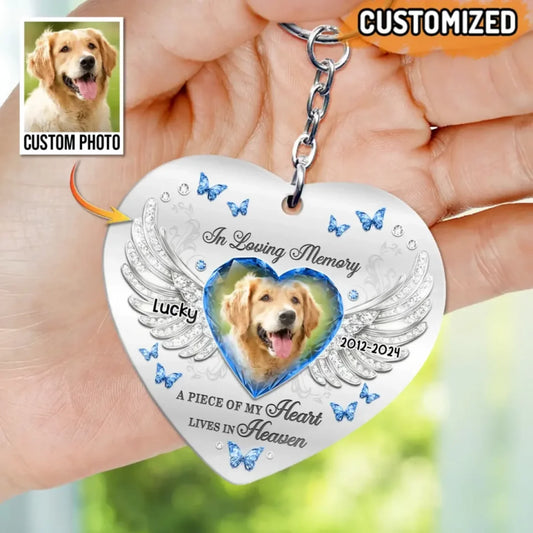 A Piece Of My Heart Lives In Heaven – Personalized Memorial Acrylic Keychain Family Member, Dog, Cat Memorial Gift