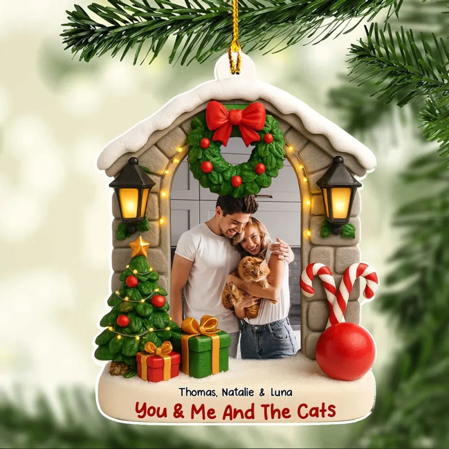 Bond Of Cat Love Photo - Personalized Custom Christmas Acrylic Ornament