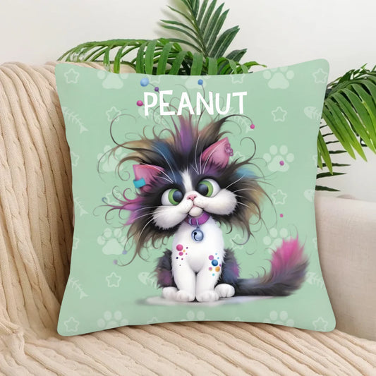 Personalized Cute Whimsical Cat Dog Soft Throw Pillow Cover with Name