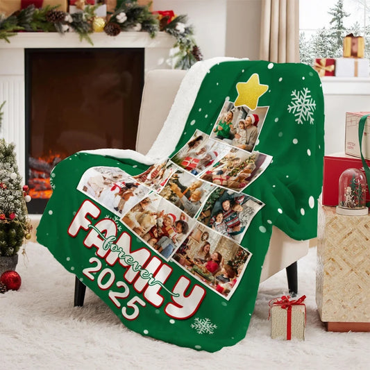 Personalized Christmas Tree Pet Photos Collage Family Forever Soft Throw Blanket