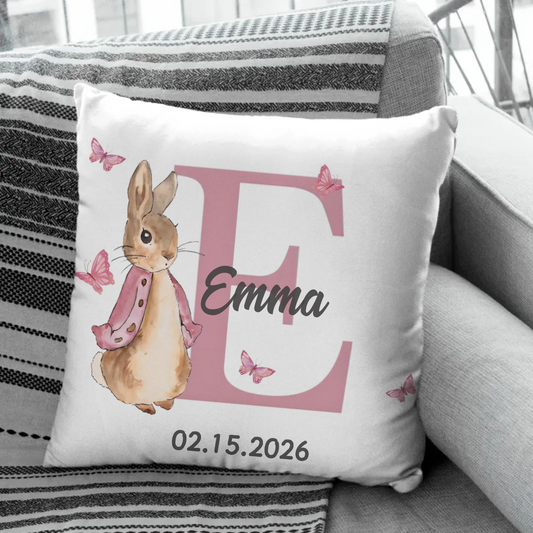 Customizable baby pillow with beloved Peter Rabbit