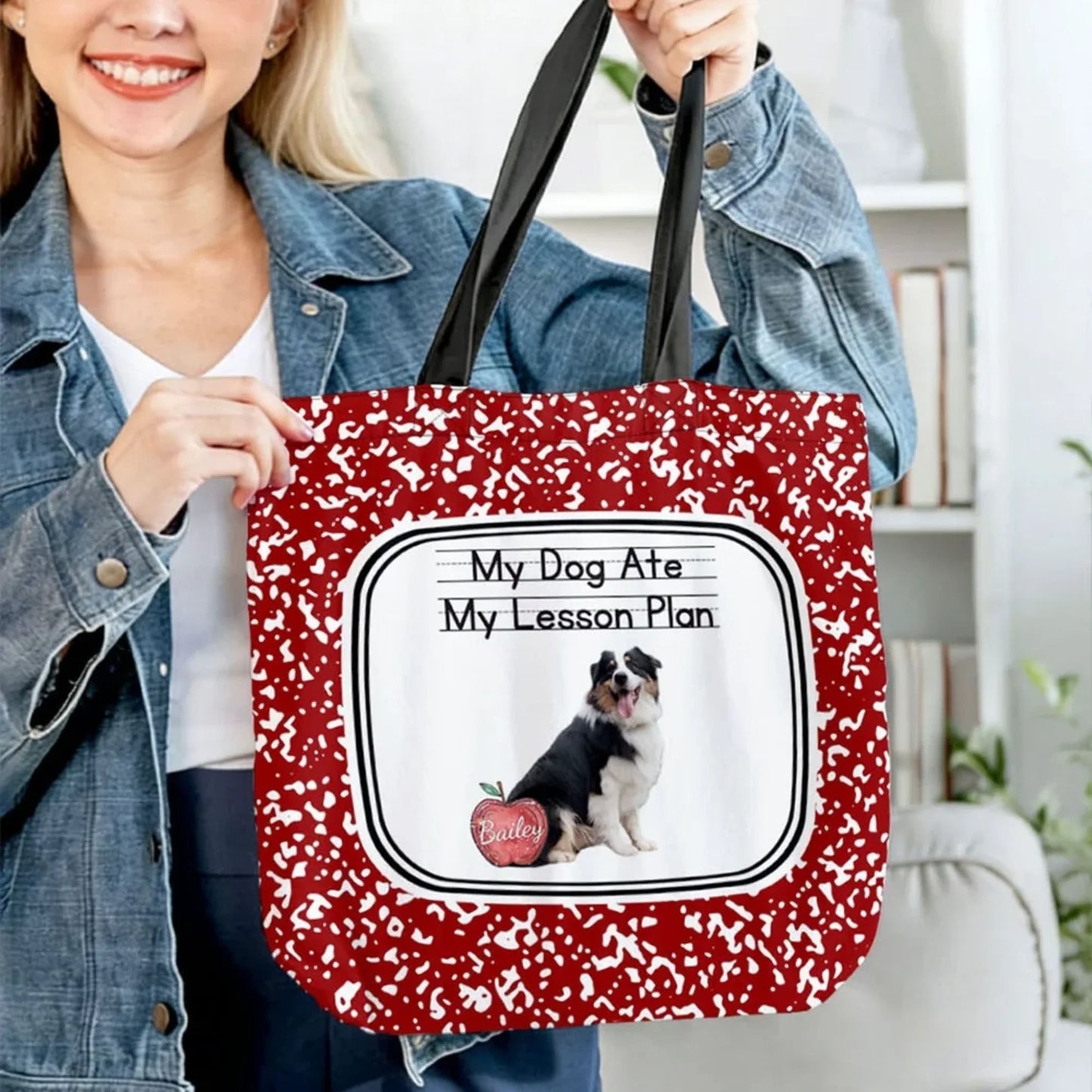Personalized Apple Pet Photo Tote Bag Daily Use Anniversary Birthday Gift for Pet Lover (2)