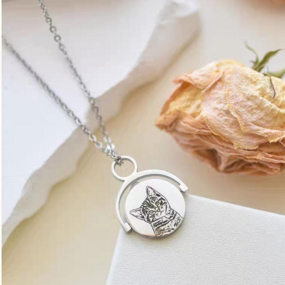 Custom Necklace Engraved Pet Portrait Spinner Pendant - MiaowPaws