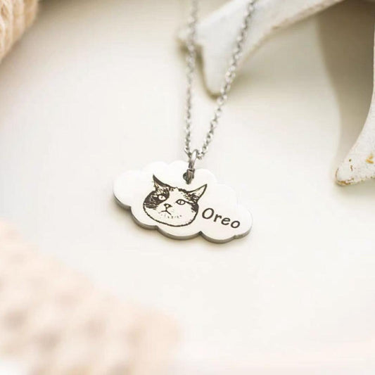 Custom Necklace Pet Portrait Memorial Cloud Necklace - MiaowPaws