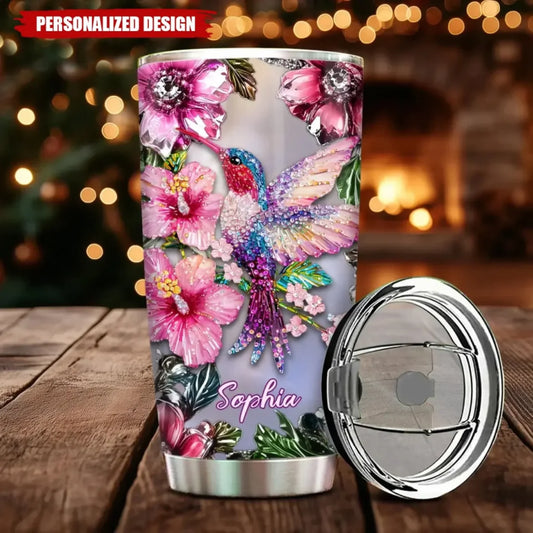 Sparkling Floral Hummingbird-Personalized Tumbler-Gift For Family,Friends (1)