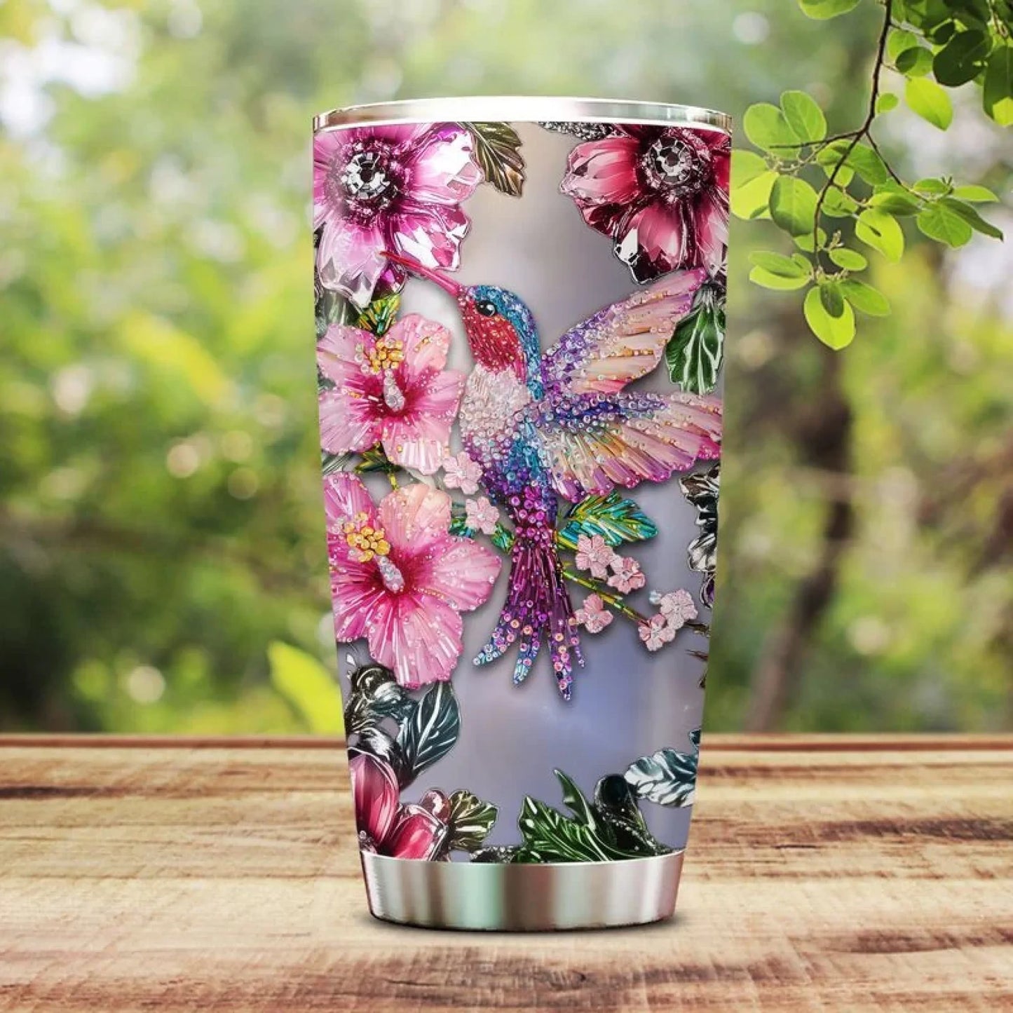 Sparkling Floral Hummingbird-Personalized Tumbler-Gift For Family,Friends (2)