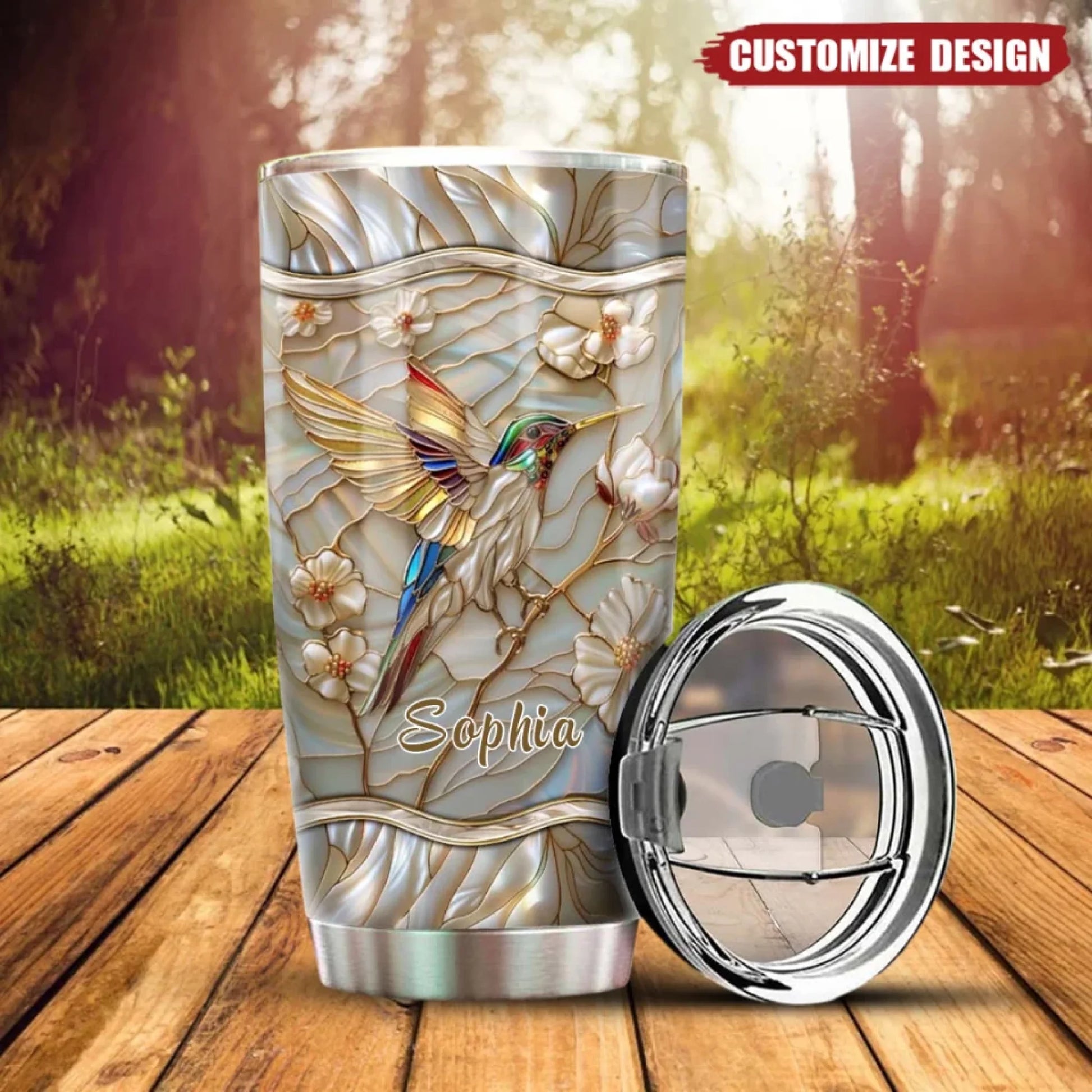 Stained Glass Hummingbird Personalized Name Tumbler (1)