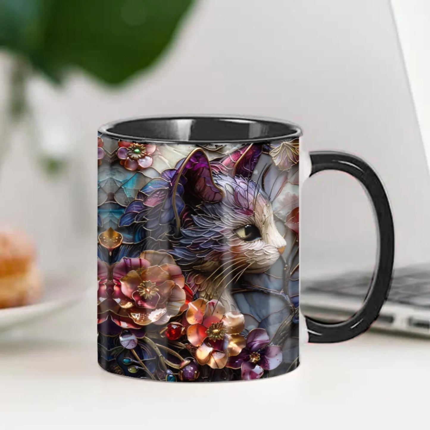 Custom Name Personalized Flower Cat Picture Mug – Perfect For Cat Lovers