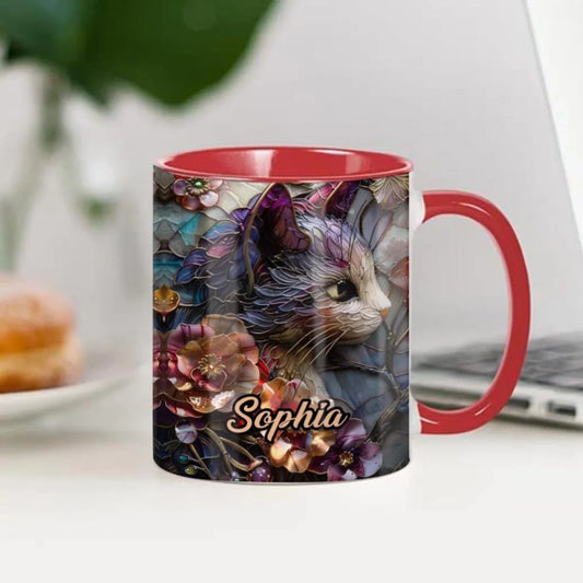 Custom Name Personalized Flower Cat Picture Mug – Perfect For Cat Lovers