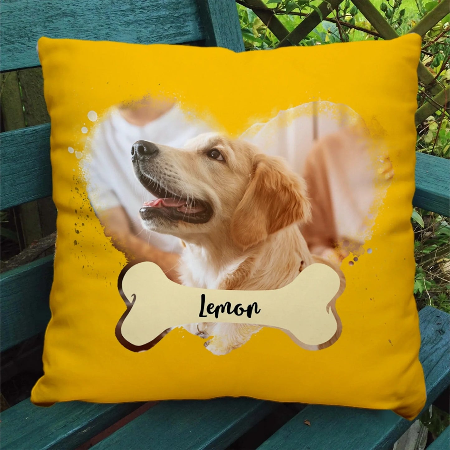 Custom Dog Photo Heart & Bone Pillow_ Dog Lo