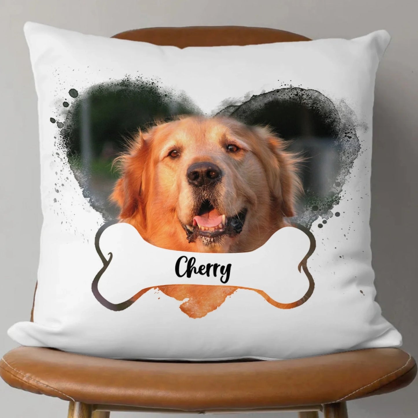 Custom Dog Photo Heart & Bone Pillow_ Dog Lo