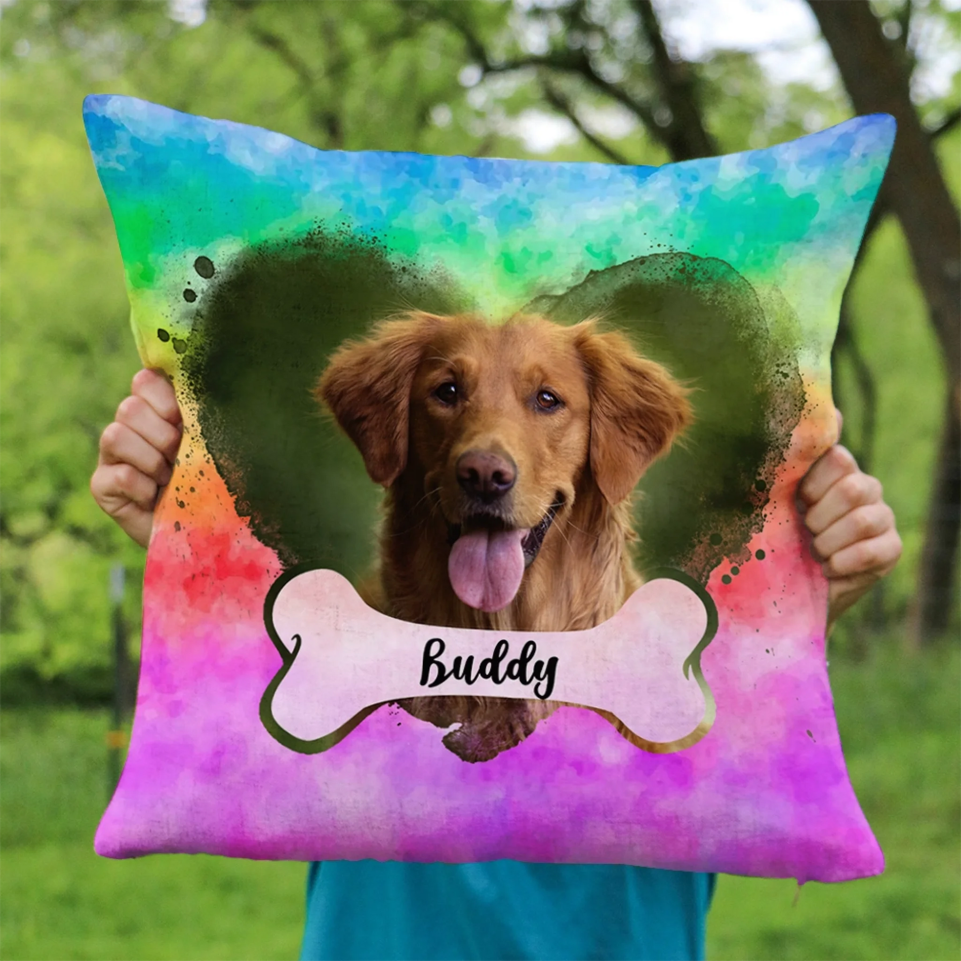 Custom Dog Photo Heart & Bone Pillow_ Dog Lo (1)