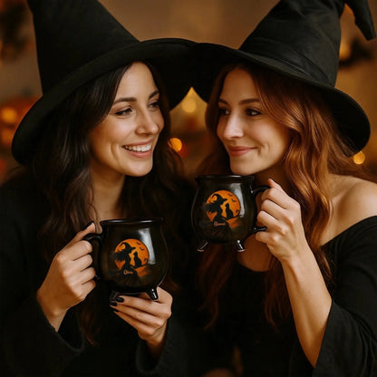 Custom Cat 12oz Ceramic Cauldron Coffee Mug - Personalized Halloween Witchy Gifts