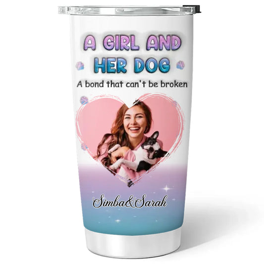 A Girl and Her Dog Blue Glitter custom Dog Photo tumbler
