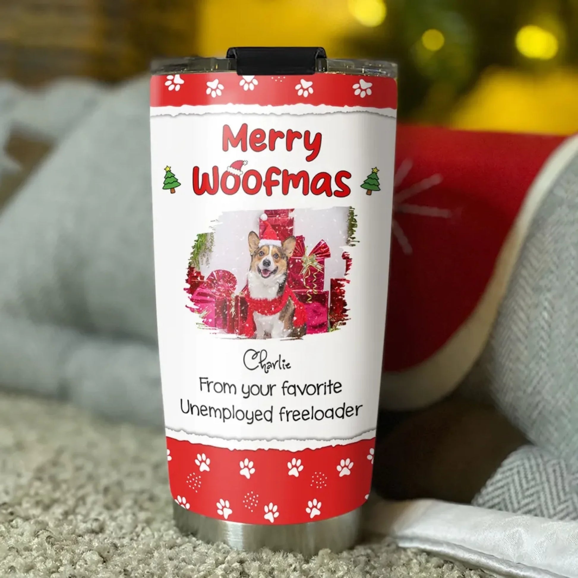 From You Favorite Dog Photo Merry Chritmas Custom Tumbler