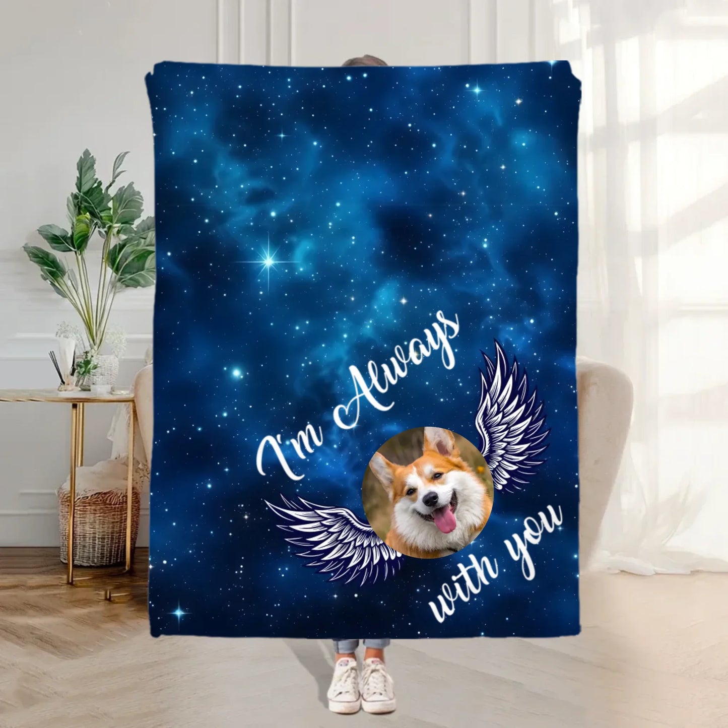Personalized Starry Sky Angel Wing Pet Photo Soft Throw Blanket Memorial Gift (1)