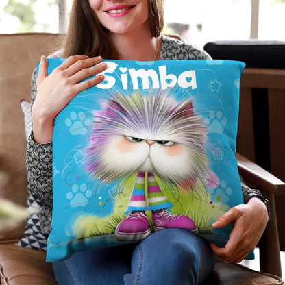 Personalized Cute Whimsical Cat Dog Soft Throw Pillow Cover with Name