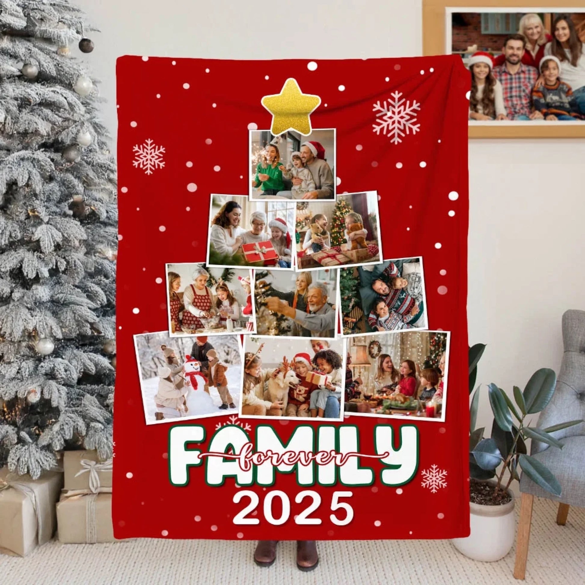 Personalized Christmas Tree Pet Photos Collage Family Forever Soft Throw Blanket