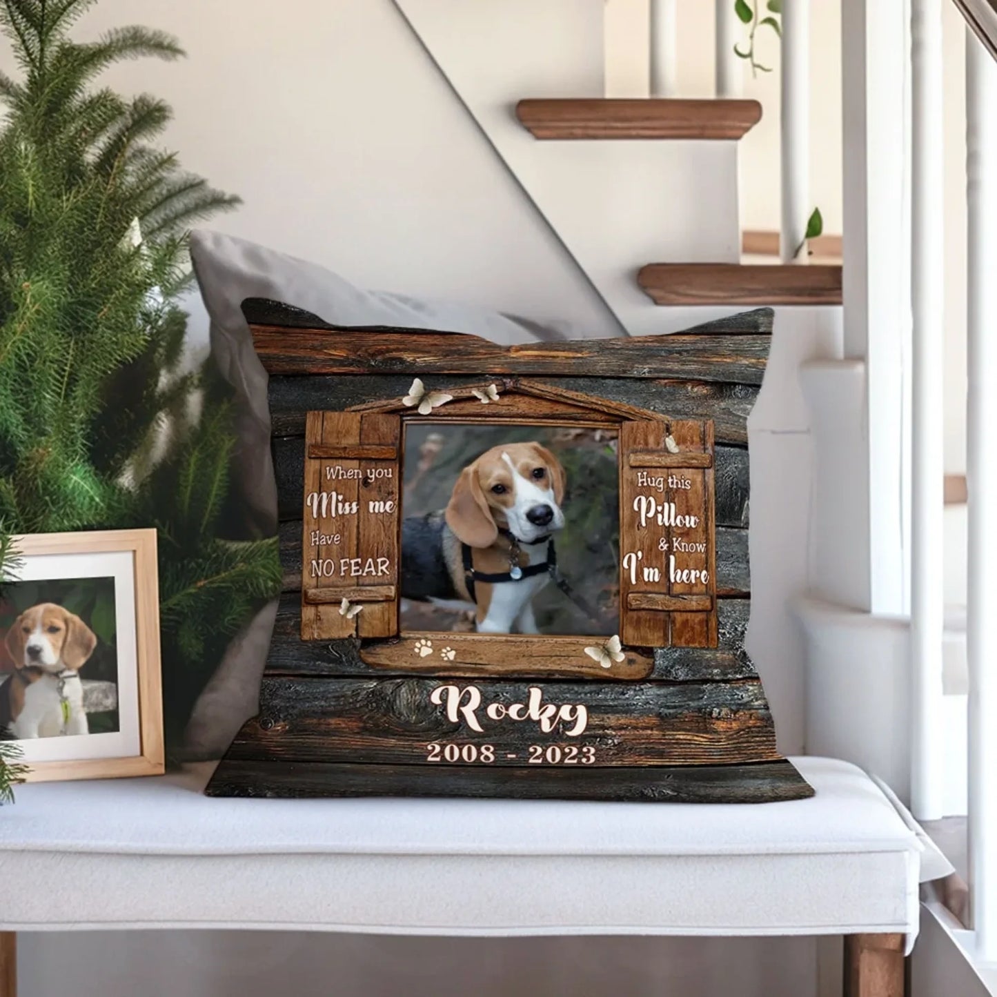 Personalized Wood Grain Window Design Pet Photo Soft Throw Pillow