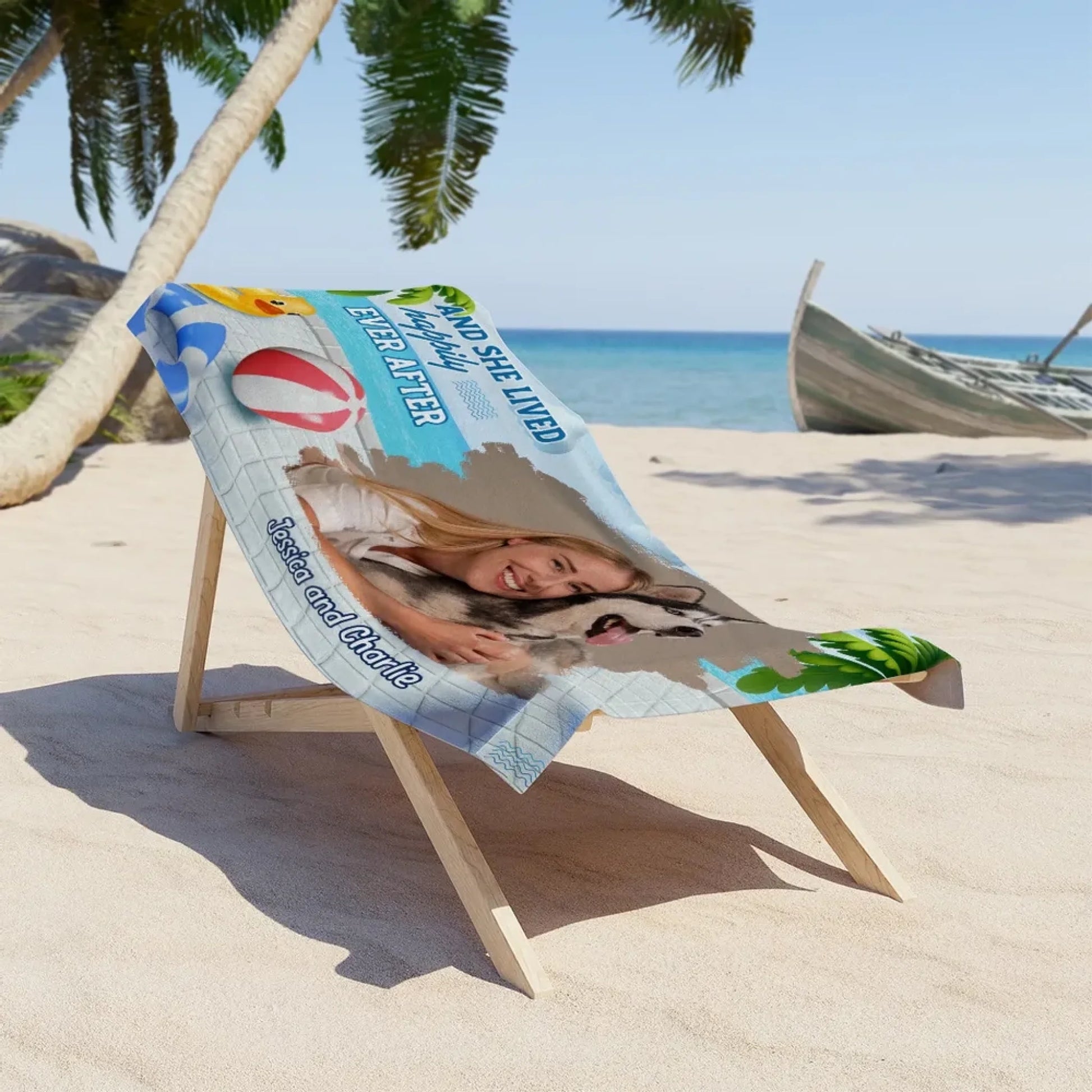 And She Lived Happily Pet Photo Personalized Custom Beach Towel (2)