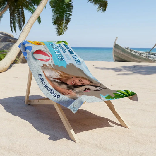 And She Lived Happily Pet Photo Personalized Custom Beach Towel (1)