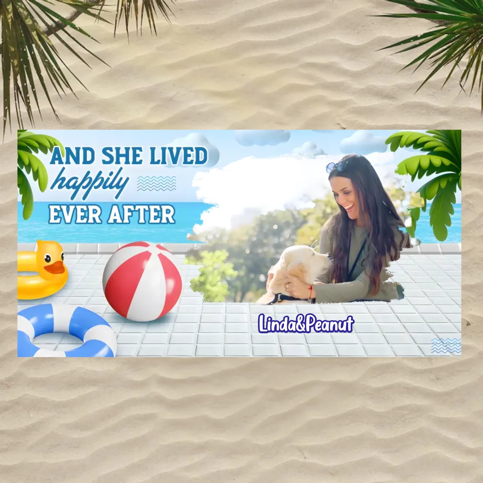 And She Lived Happily Pet Photo Personalized Custom Beach Towel (1)