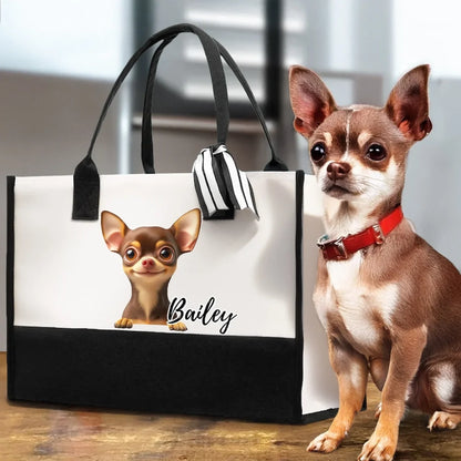 Personalized Cartoon Dog Canvas Tote Bag Lining Travel Picnic Birthday Gift for Dog Owners