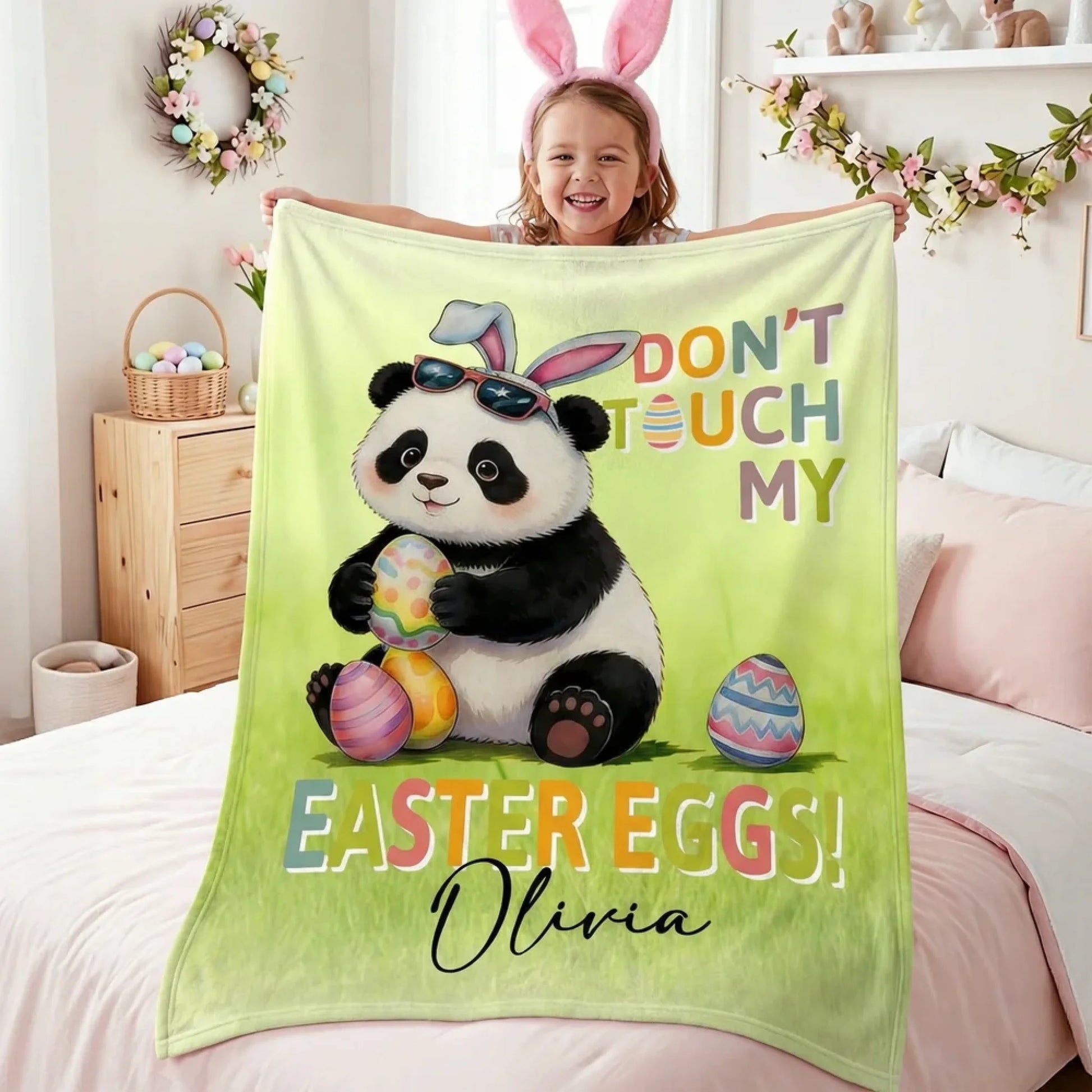 Personalized Don't Touch My Easter Eggs Animal Soft Throw Blanket Easter Party Favors Gift for Kids