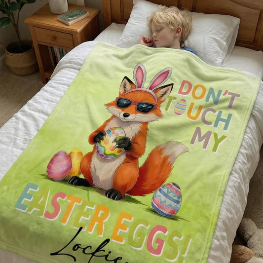 Personalized Don't Touch My Easter Eggs Animal Soft Throw Blanket Easter Party Favors Gift for Kids