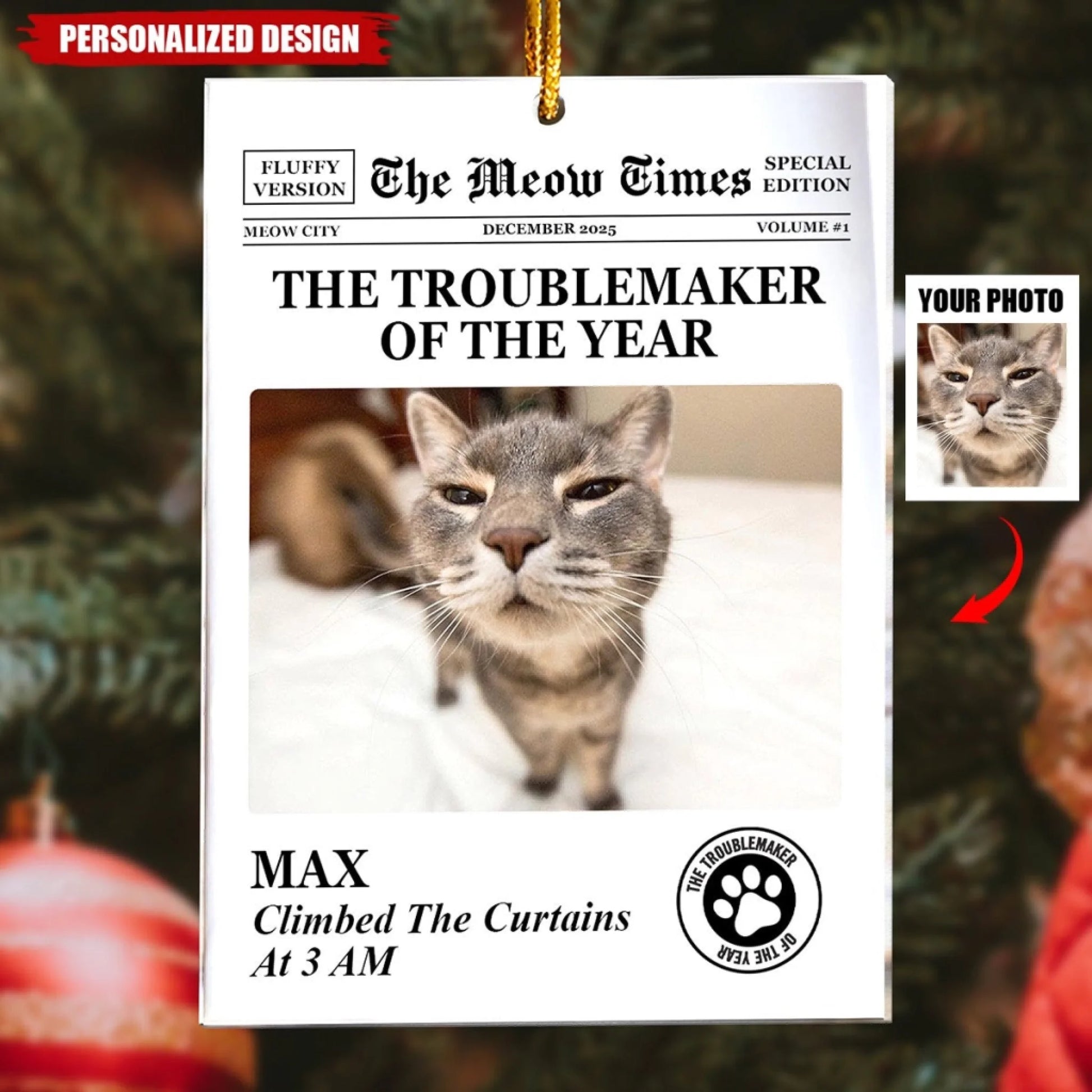 The Dog Times, The Meow Times-Troublemaker Of The Year-Personalized Acrylic Photo Ornament