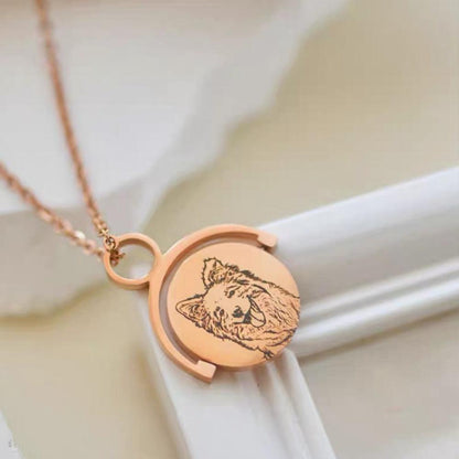 Custom Necklace Engraved Pet Portrait Spinner Pendant - MiaowPaws