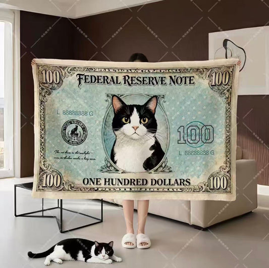 Dollar Cat Blanket Office Nap Shawl Lap Throw Unique Gift for Cat Lovers